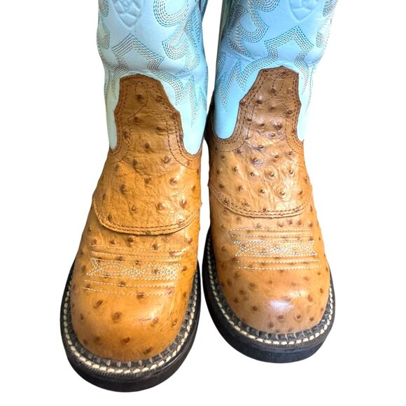 ARIAT Blue and Brown Ostrich Print Cowboy Boots Size 7C - Picture 2 of 10